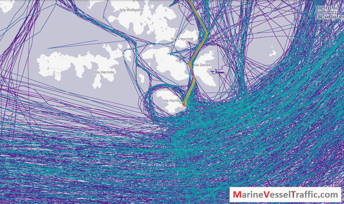 Live Marine Traffic, Density Map and Current Position of ships in CAPE HORN